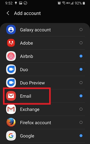 imap setup on android