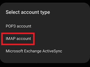 imap setup on android